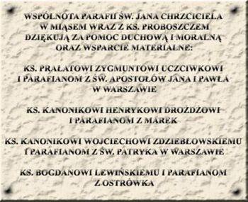 Podziękowanie dla Parafii wspomagających budowę kościoła